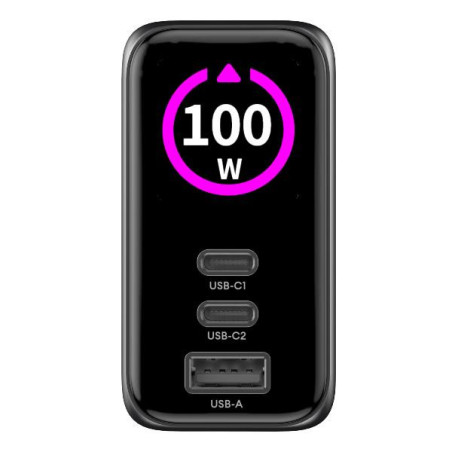 TCSCREEN2C1A100 - 100W GaN Wall Charger with integrated Screen