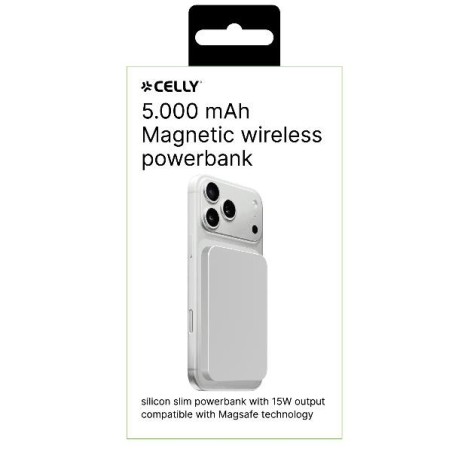 Power bank - 15W Wireless Powerbank 5000 mAh LED - Silver